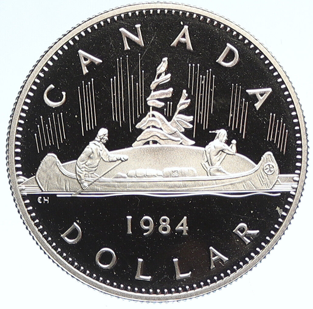 1984 CANADA UK Queen Elizabeth II Canoe VINTAGE OLD Proof Dollar Coin i112677