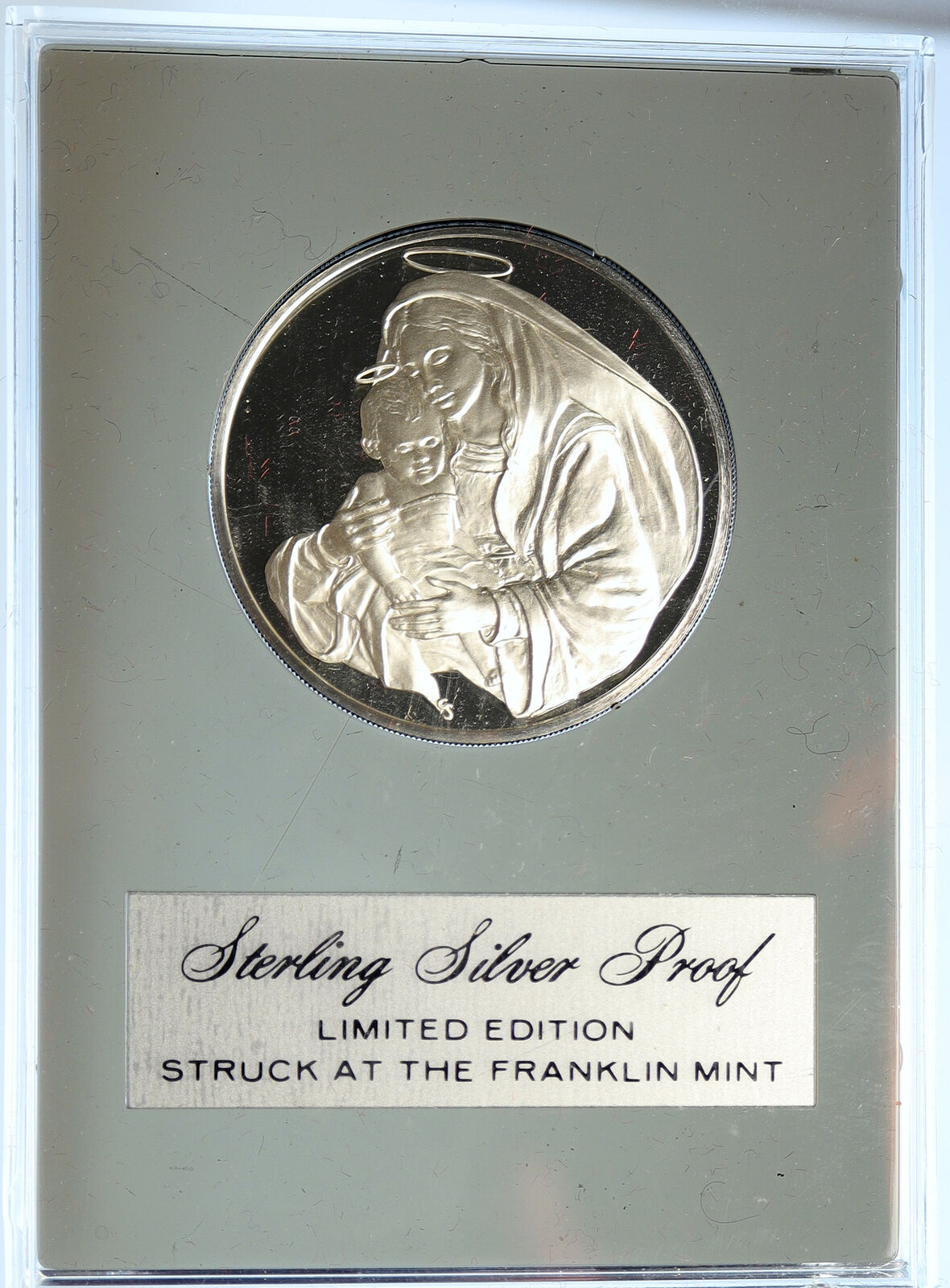 1974 US USA Franklin Mint HOLIDAY Madonna & Child OLD Proof Silver Medal i112706