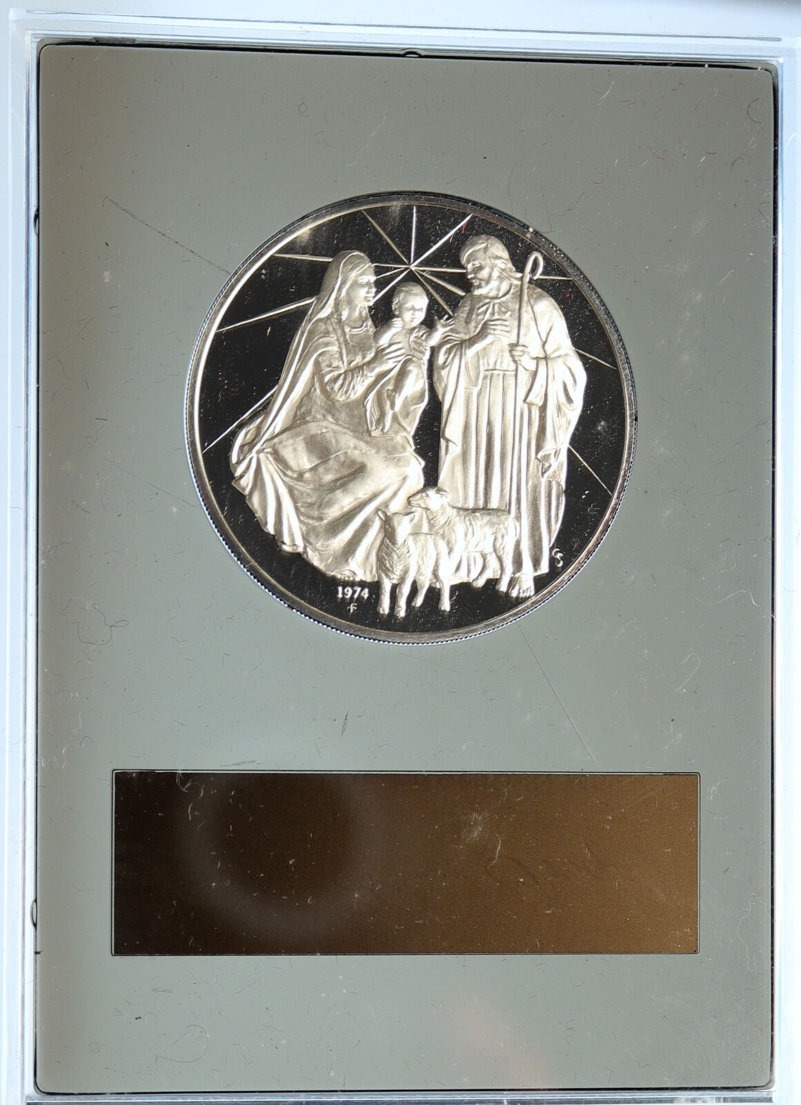 1974 US USA Franklin Mint HOLIDAY Madonna & Child OLD Proof Silver Medal i112706