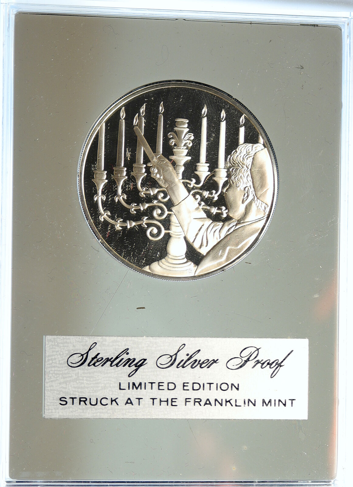 1973 US USA Franklin Mint Hanukkah Lighting MENORAH Proof Silver Medal i112714