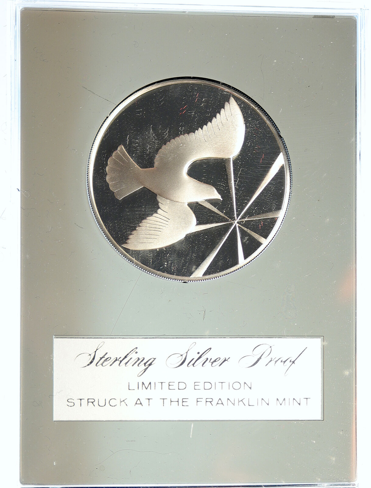 1972 US USA Franklin Mint HOLIDAY - DOVE of PEACE Old Proof Silver Medal i112710