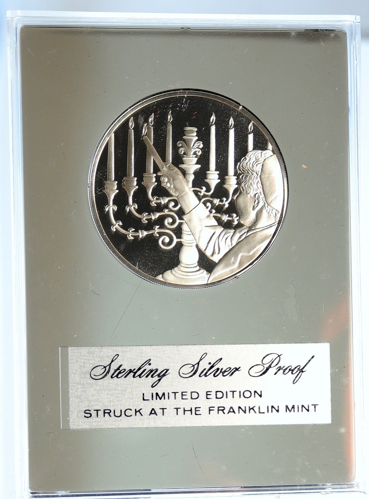 1973 US USA Franklin Mint Hanukkah Lighting MENORAH Proof Silver Medal i112720