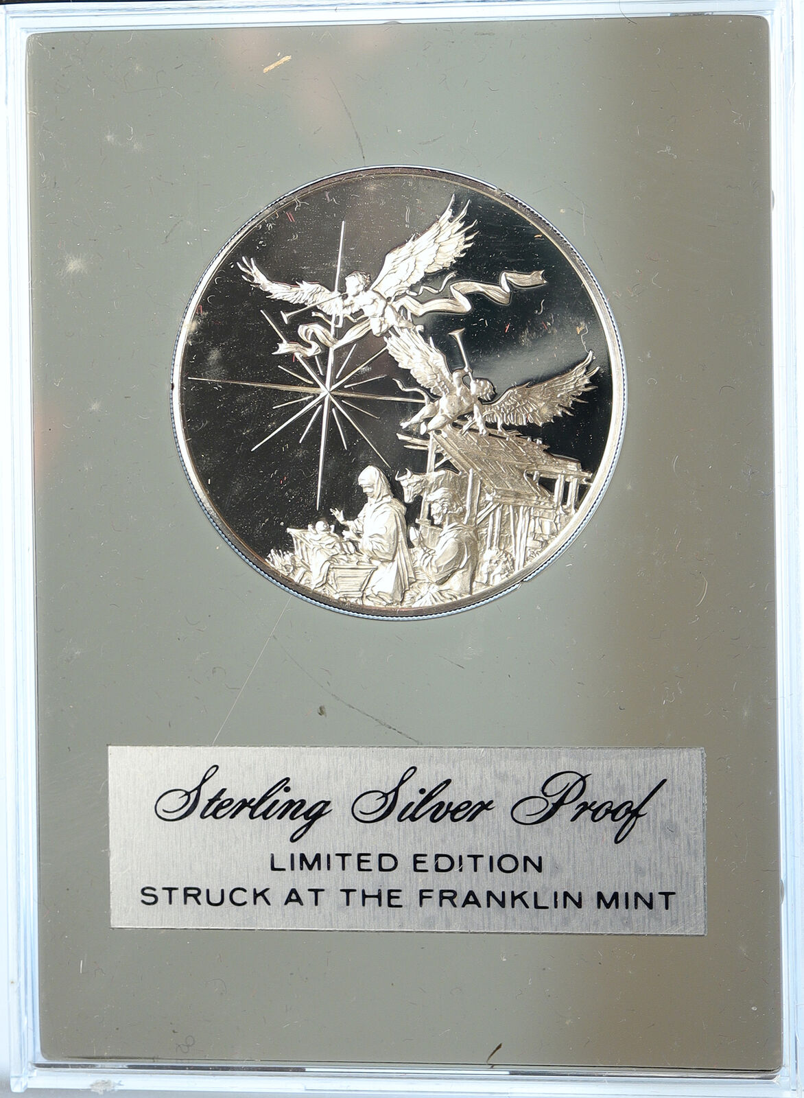 1973 US USA Franklin Mint Jesus Nativity Star Bethlehem PRF Silver Medal i112718