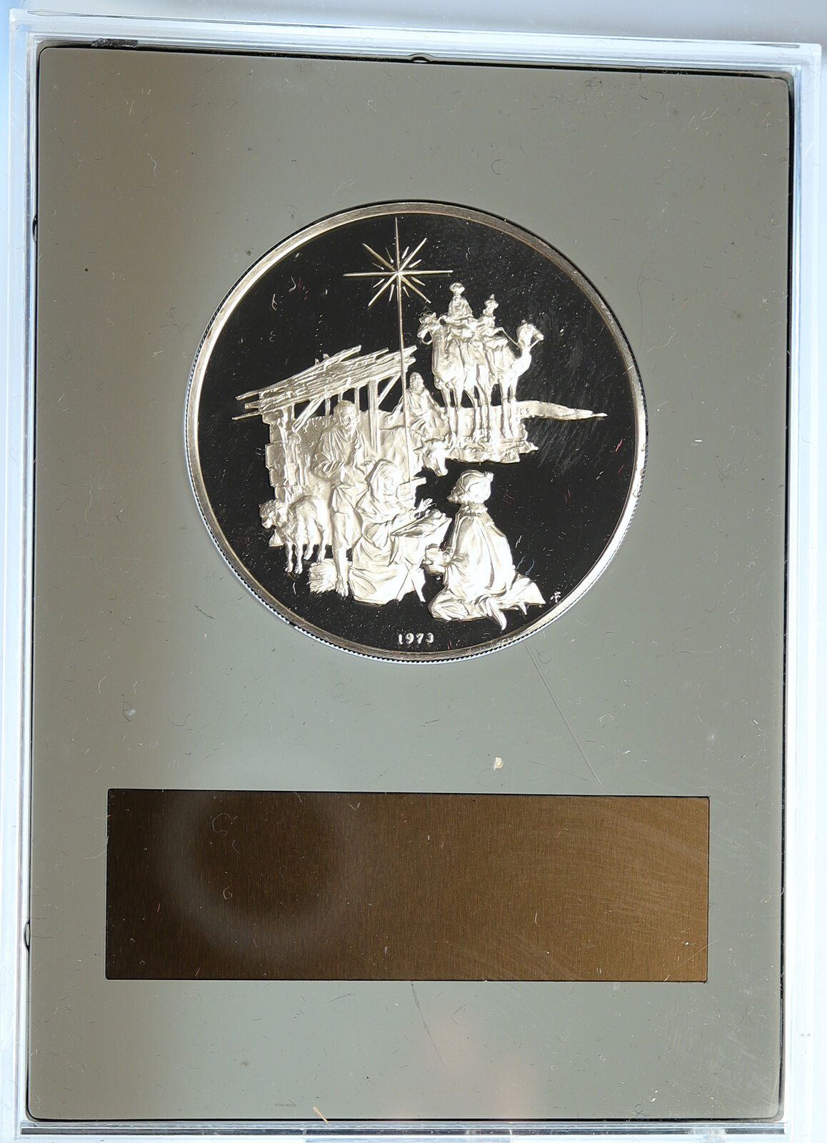 1973 US USA Franklin Mint Jesus Nativity Star Bethlehem PRF Silver Medal i112718