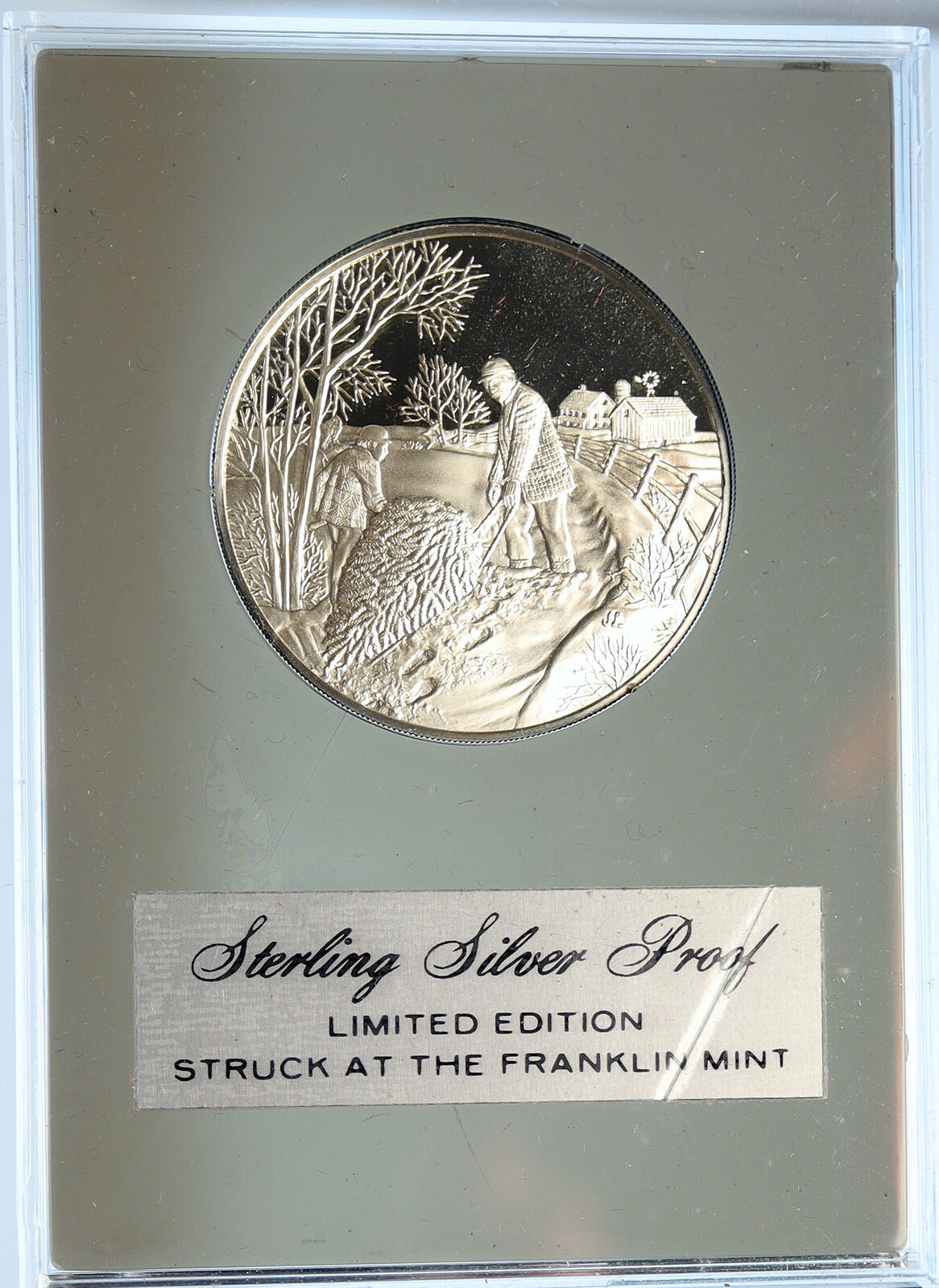 1973 US USA Franklin Mint HOLIDAY Christmas Tree Old Proof Silver Medal i112716