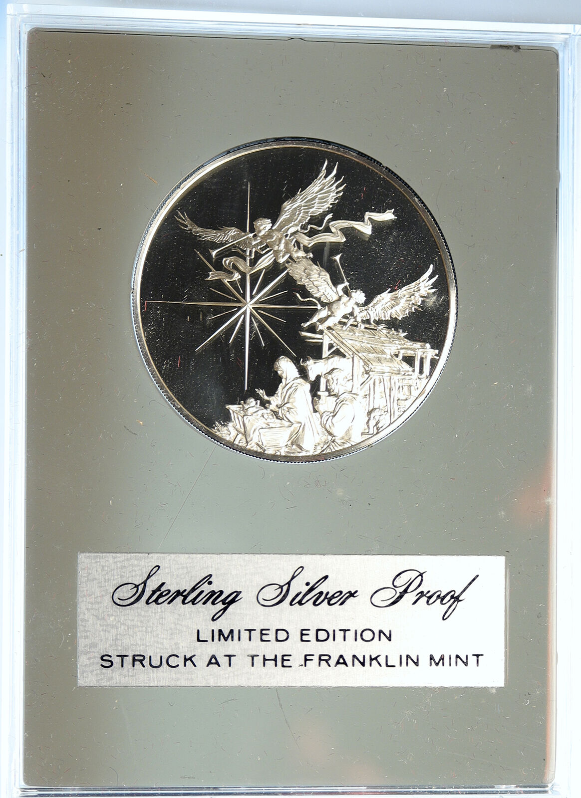 1973 US USA Franklin Mint Jesus Nativity Star Bethlehem PRF Silver Medal i112717