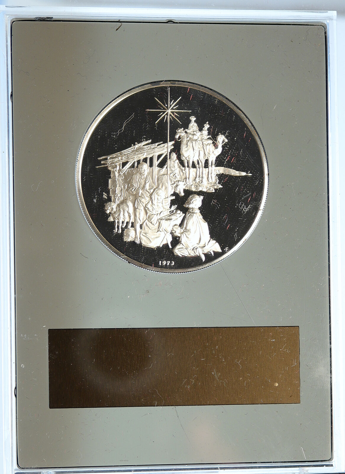 1973 US USA Franklin Mint Jesus Nativity Star Bethlehem PRF Silver Medal i112717