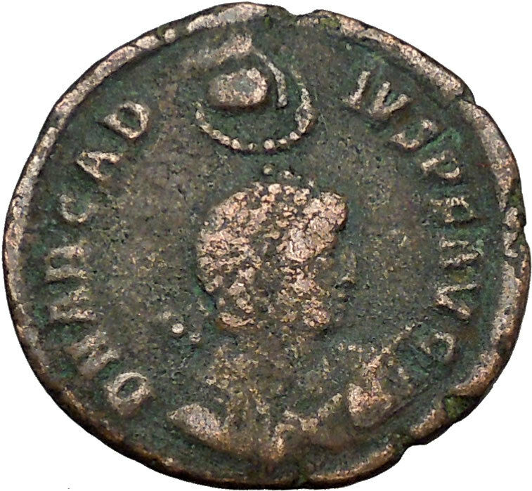 ARCADIUS w standard Hand of God w wreath above 378AD Ancient Roman Coin i34160