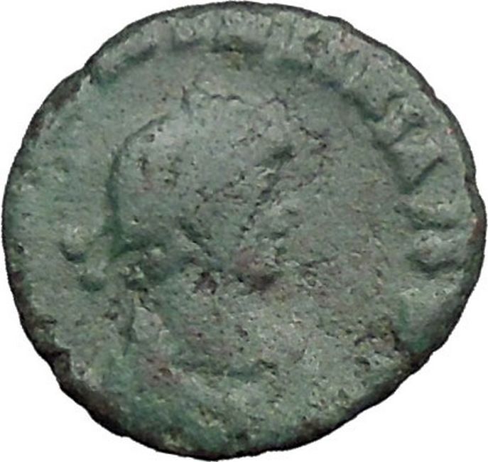 VALENTINIAN II 388AD Ancient Roman Coin Victory Nike w trophy CROSS i32792