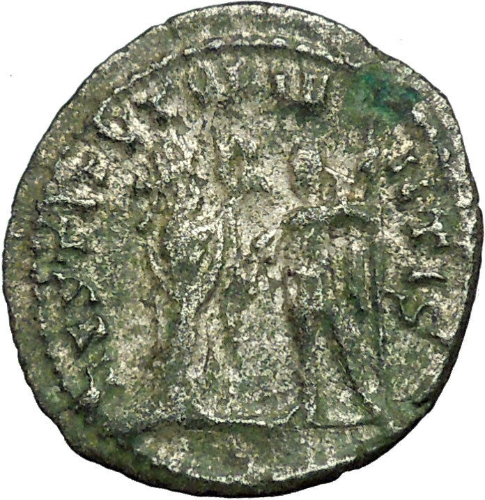 Valerian I receivind wreath from Turreted female 255AD Ancient Roman Coin i34745