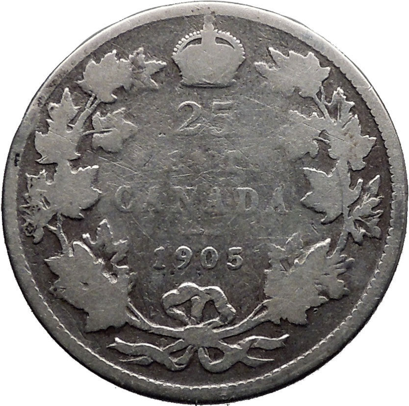 Canada 1905 25 Cents Silver purity 925 Coin with British King Edward VII i32338