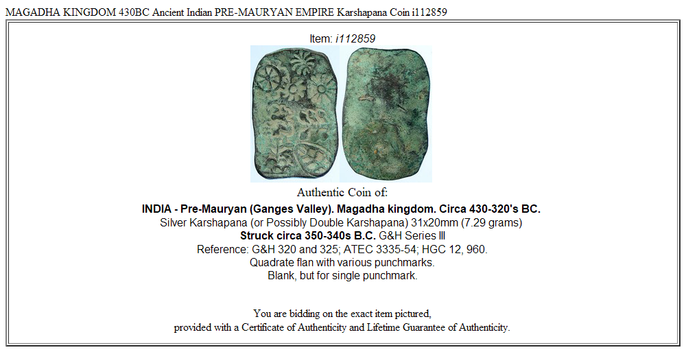 MAGADHA KINGDOM 430BC Ancient Indian PRE-MAURYAN EMPIRE Karshapana Coin i112859