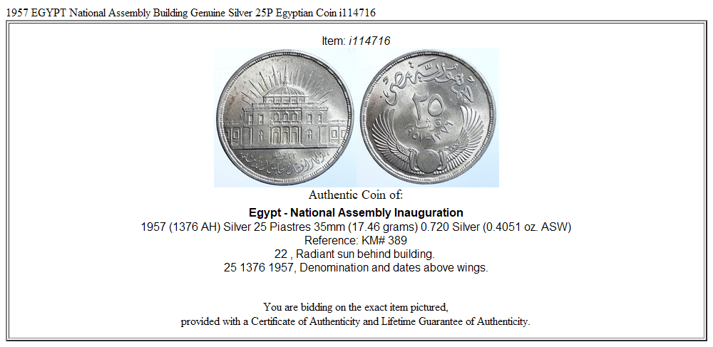 1957 EGYPT National Assembly Building Genuine Silver 25P Egyptian Coin i114716