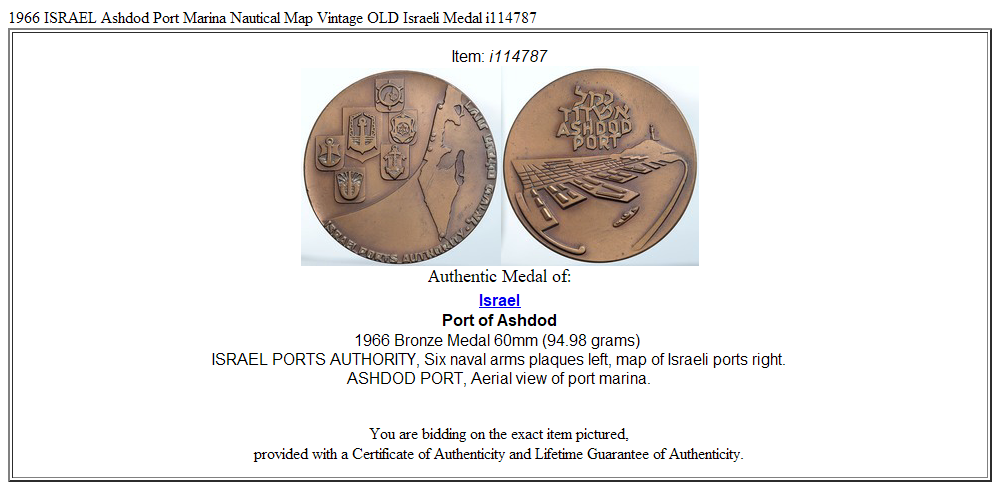 1966 ISRAEL Ashdod Port Marina Nautical Map Vintage OLD Israeli Medal i114787