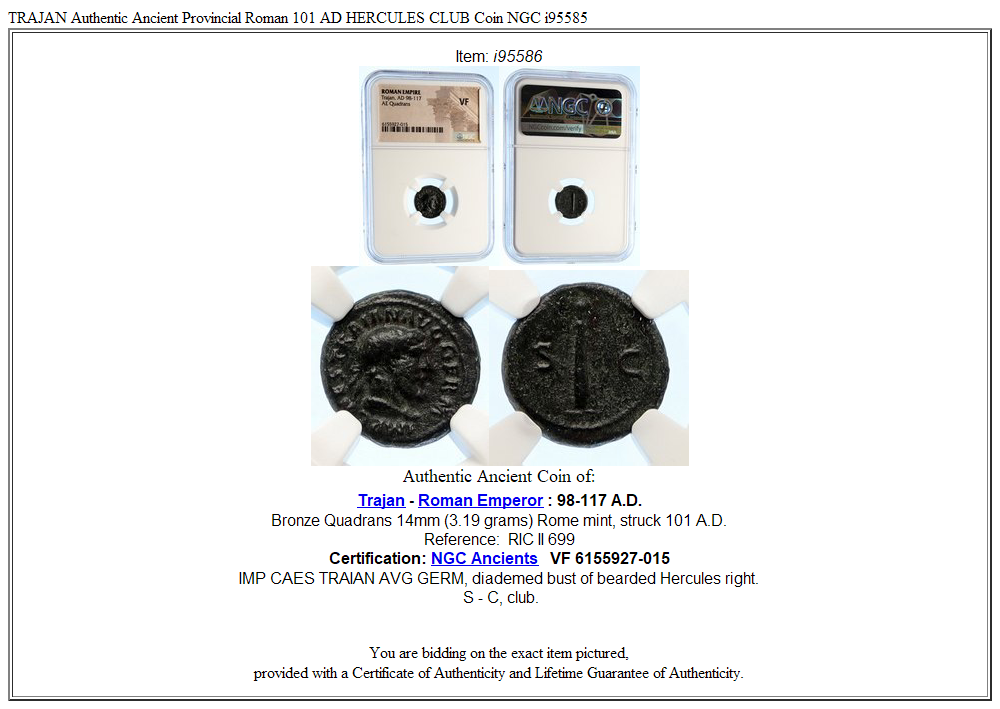 TRAJAN Authentic Ancient Provincial Roman 101 AD HERCULES CLUB Coin NGC i95585