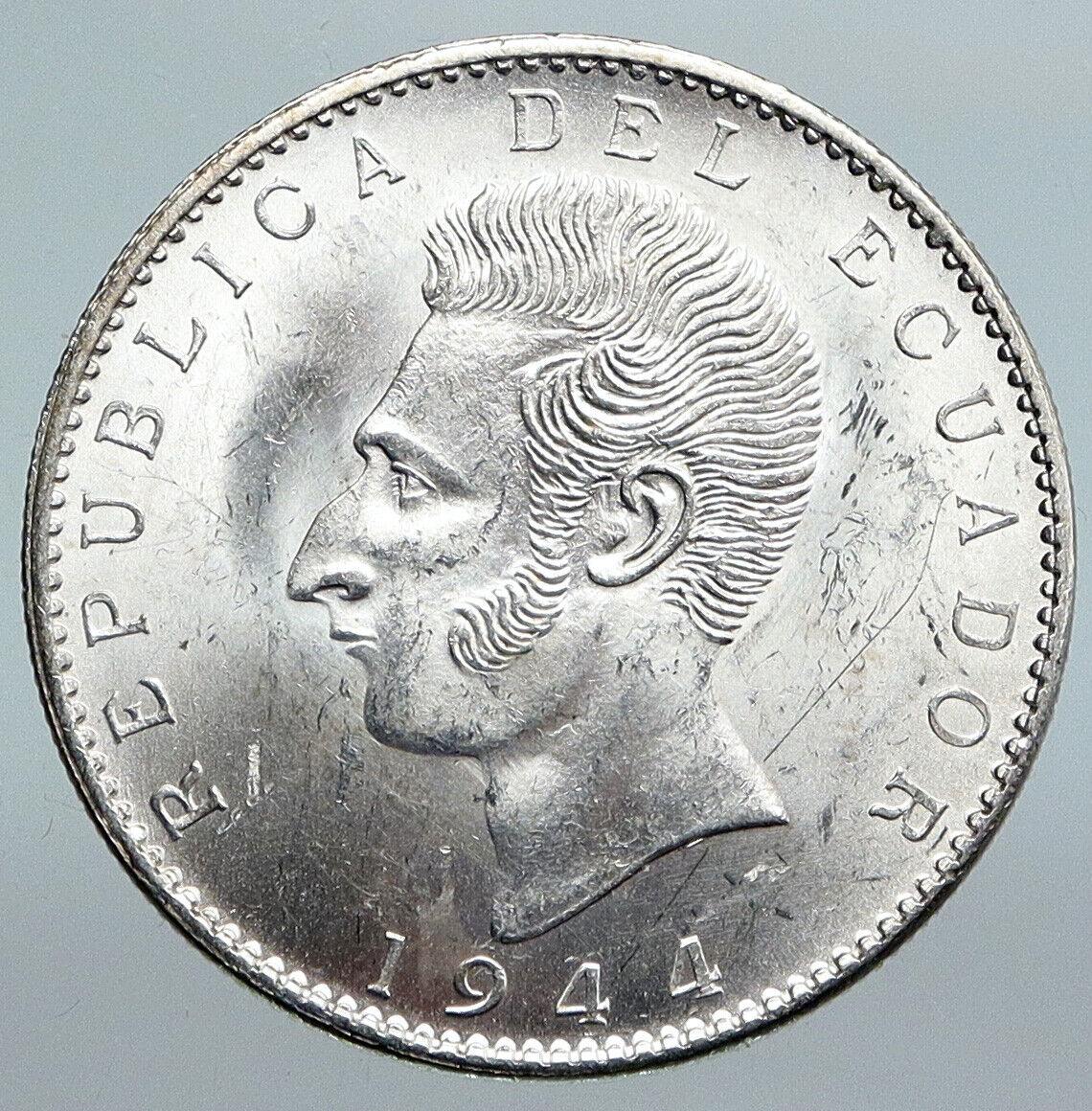 1944 ECUADOR Antonio Jose de Sucre y Alcala VINTAGE Silver 2 Sucres Coin i89989