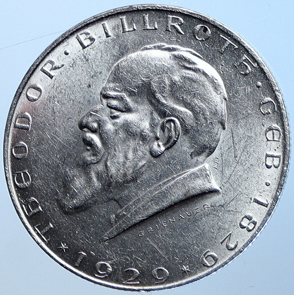 1929 AUSTRIA w Surgeon Theodor Billroth VINTAGE Silver 2 Shilling Coin i114713