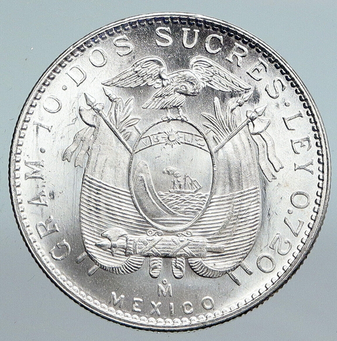 1944 ECUADOR Antonio Jose de Sucre y Alcala VINTAGE Silver 2 Sucres Coin i89989