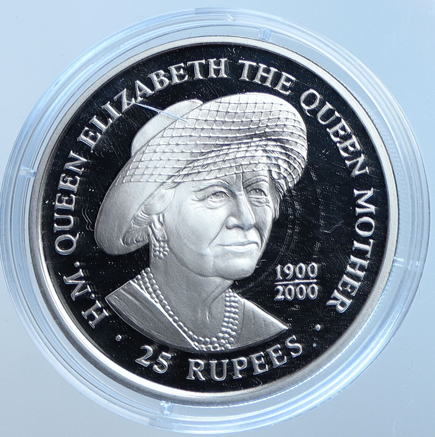 2000 SEYCHELLES Queen Mother Elizabeth II Proof SILVER 25 Rupees Coin i114599