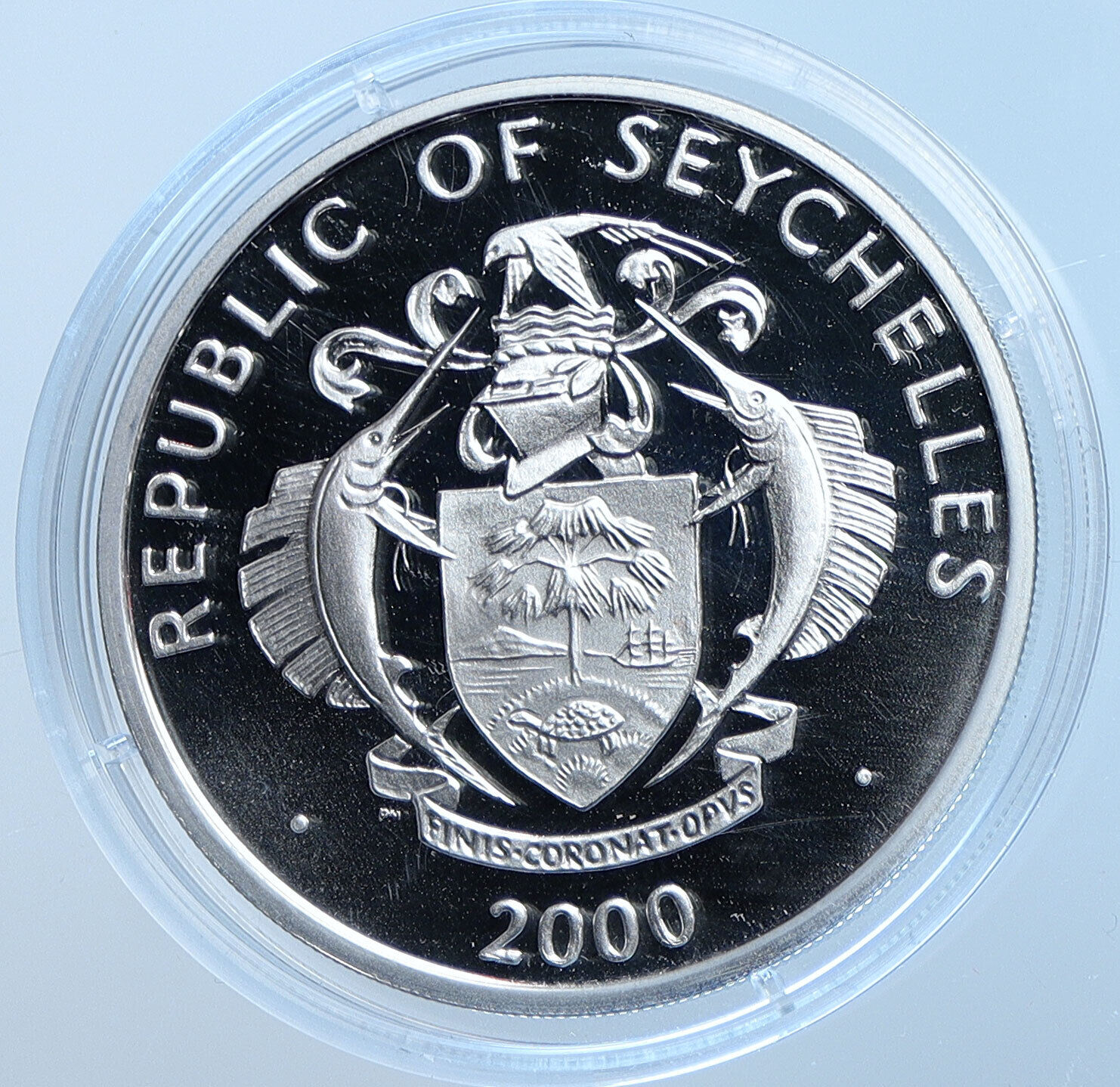 2000 SEYCHELLES Queen Mother Elizabeth II Proof SILVER 25 Rupees Coin i114599