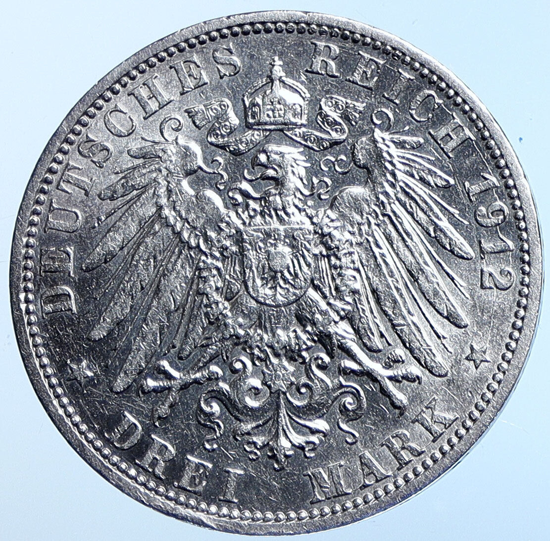 1912 A PRUSSIA KINGDOM Germany WILHELM II Old Silver 3 Mark German Coin i114623