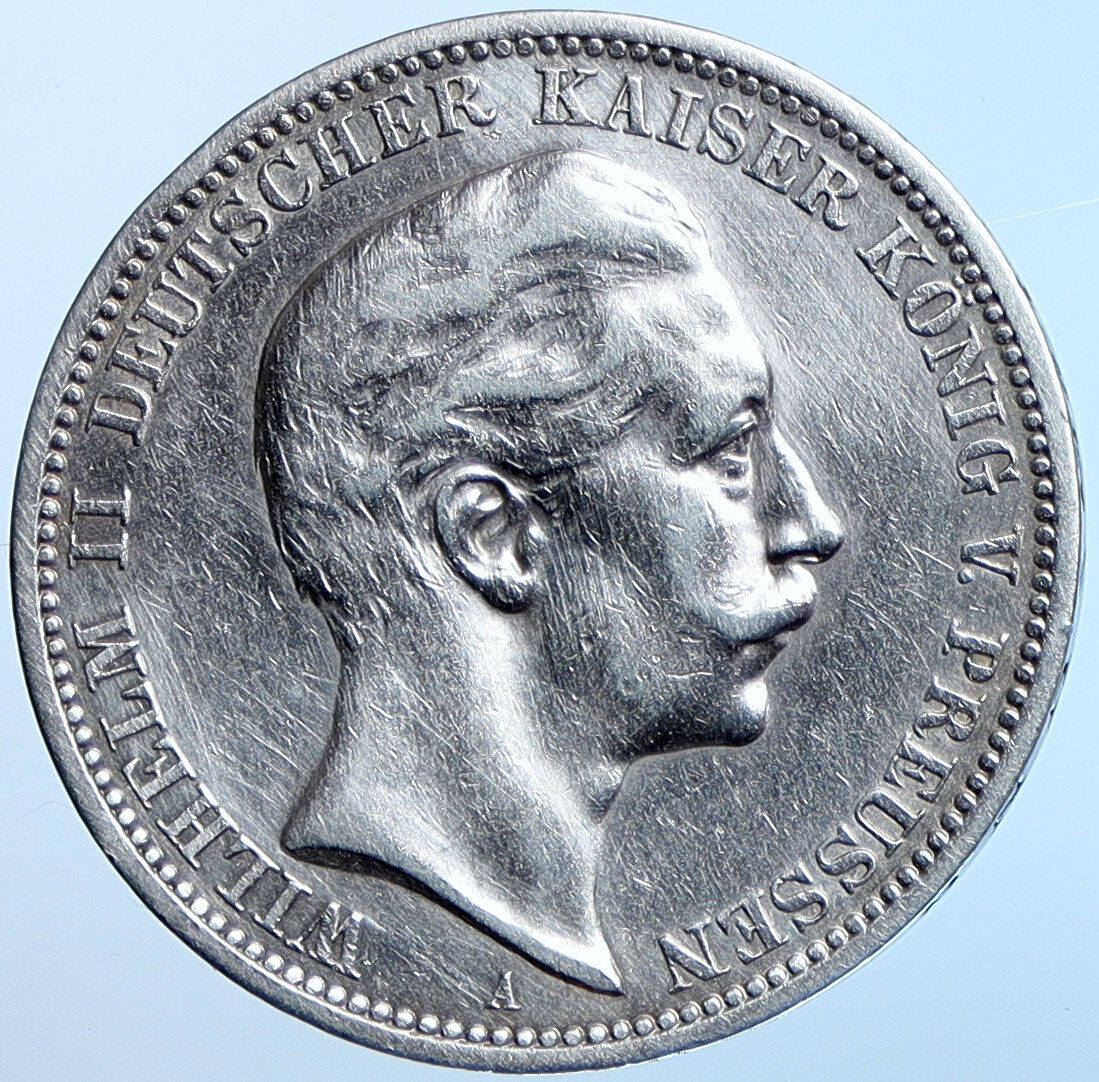 1909 A PRUSSIA KINGDOM Germany WILHELM II OLD Silver 3 Mark German Coin i114610