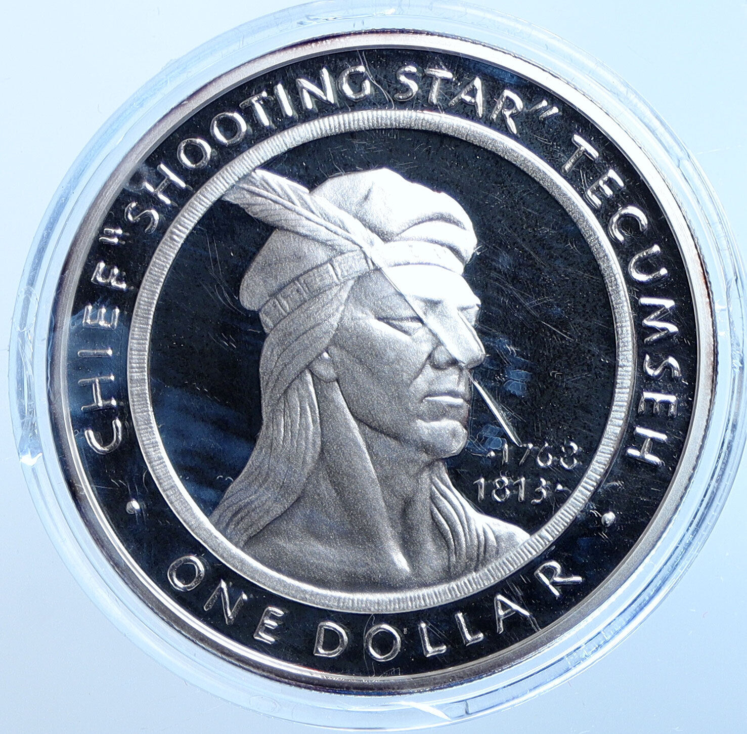 2002 US Shawnee Creek Indian Tribe CHIEF TECUMSEH Proof Silver $1 Coin i114630