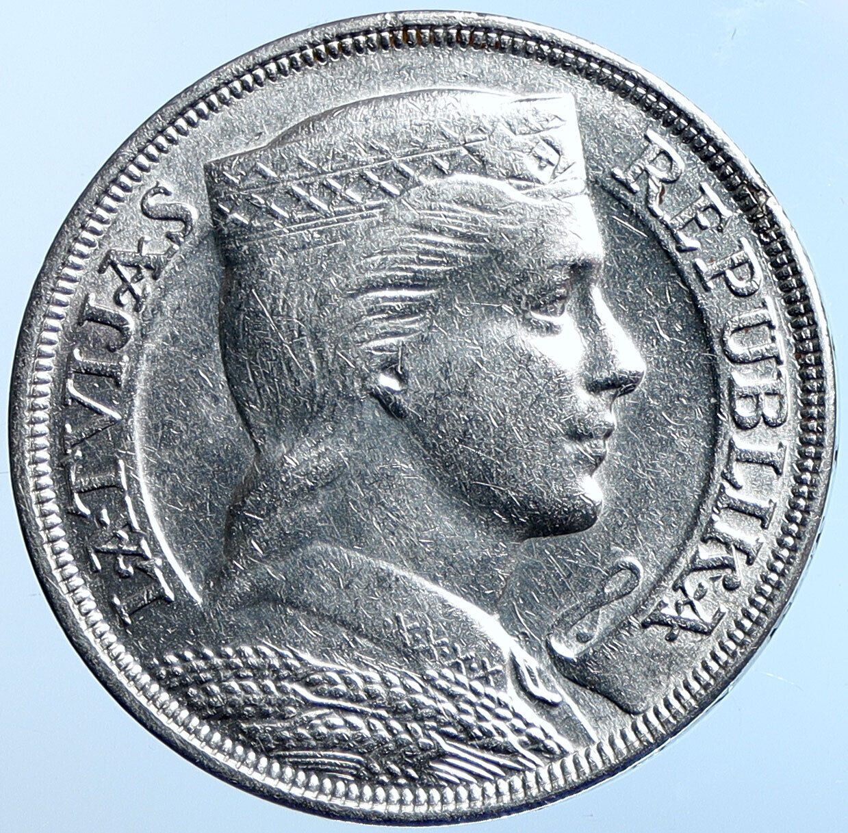 1931 LATVIA w Female Headwear 5 Lati LARGE Vintage Silver European Coin i114622