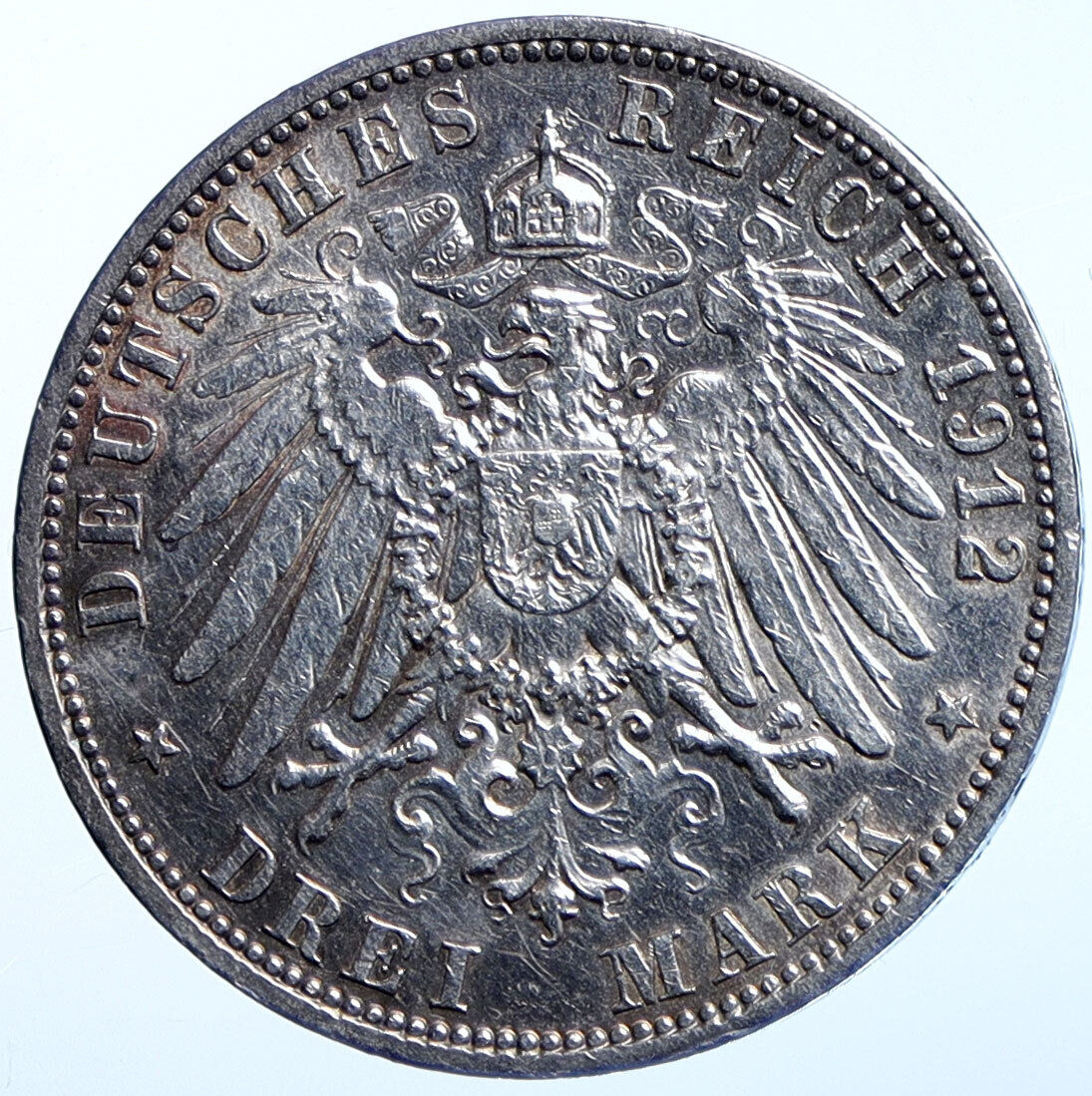 1912 A PRUSSIA KINGDOM Germany WILHELM II Old Silver 3 Mark German Coin i114611