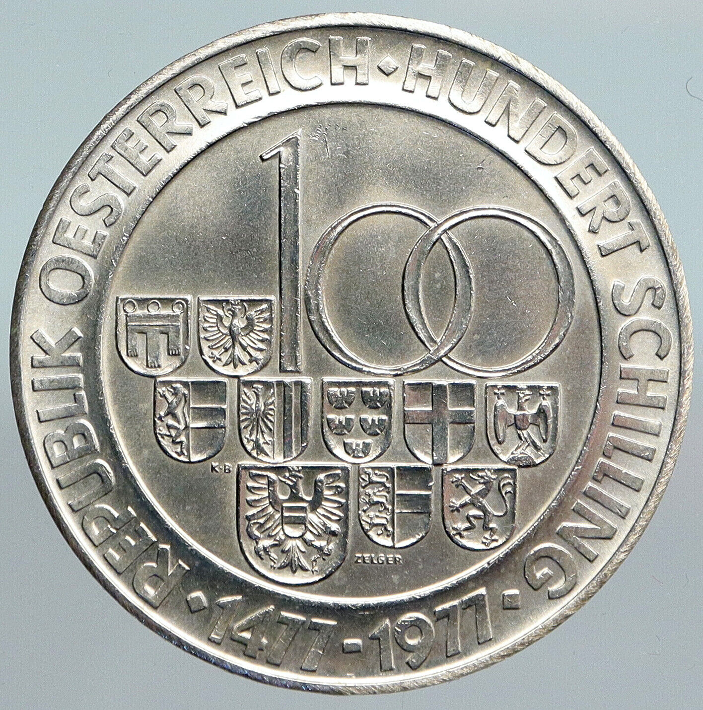 1977 AUSTRIA Horseman Hall Mint 500 Yrs VINTAGE Silver 100 Schilling Coin i90098