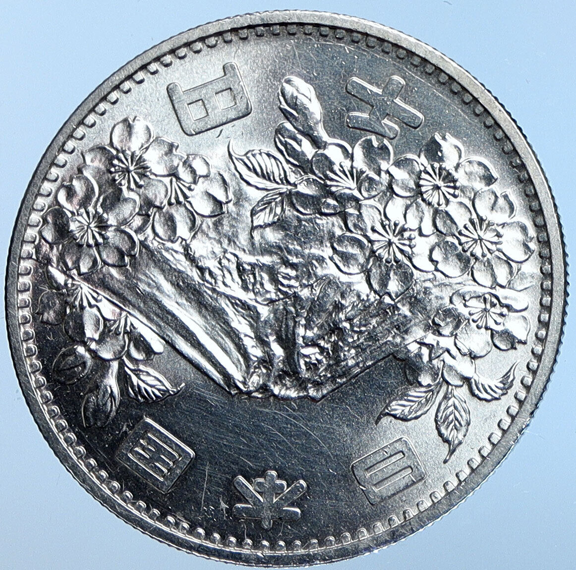 1964 JAPAN Tokyo Summer Olympic Game CHERRY MT FUJI Silver 1000 Yen Coin i114620