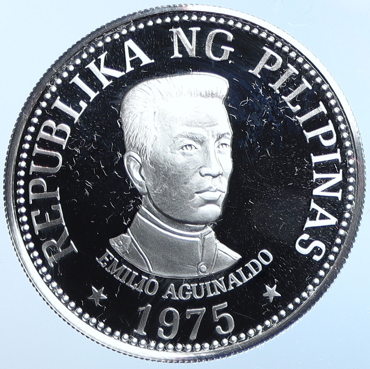 1975 PHILIPPINES Emilio Aguinaldo VINTAGE OLD Proof Silver 25 Piso Coin i114627