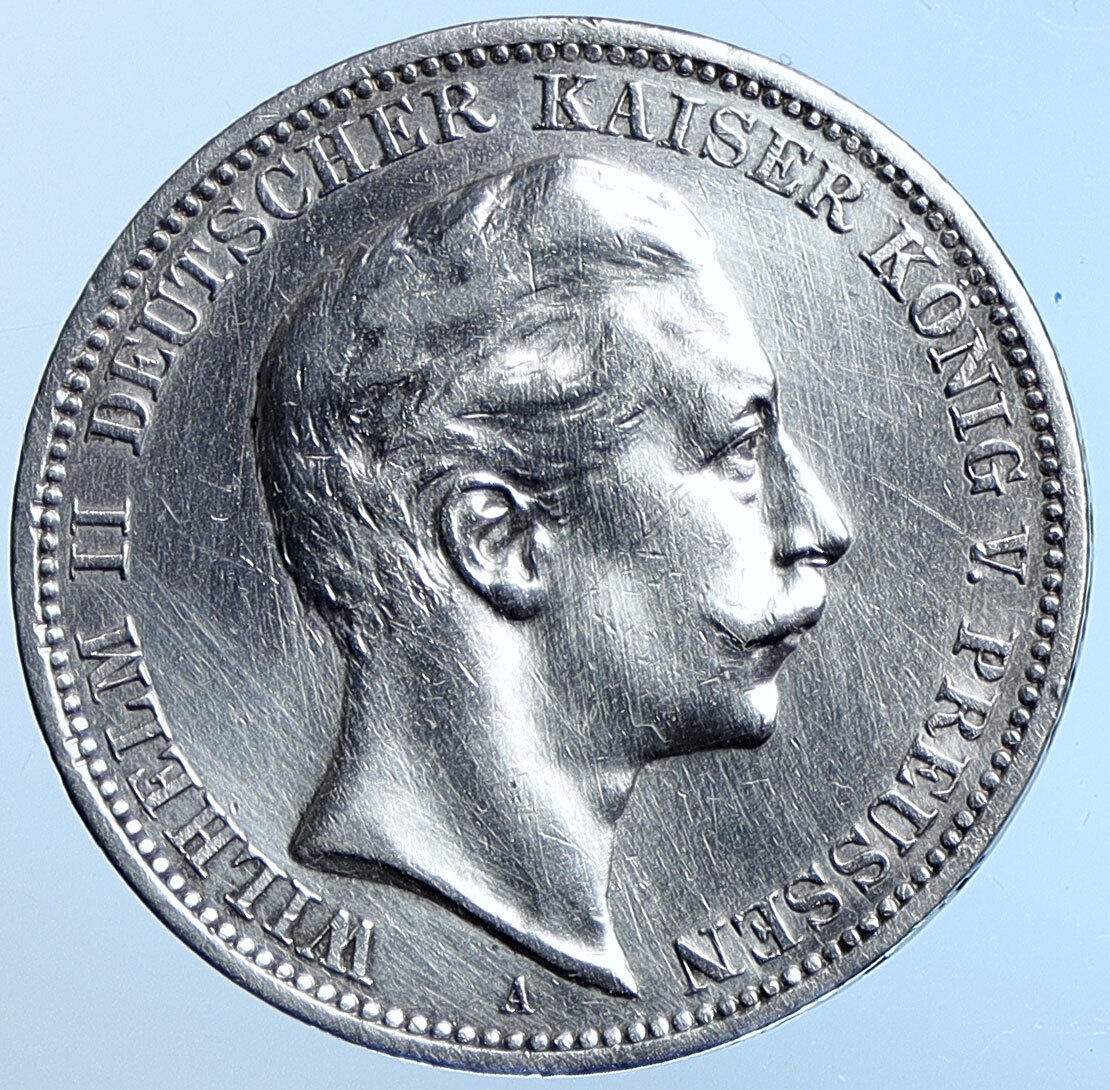 1908 A PRUSSIA KINGDOM Germany WILHELM II Old Silver 3 Mark German Coin i114628