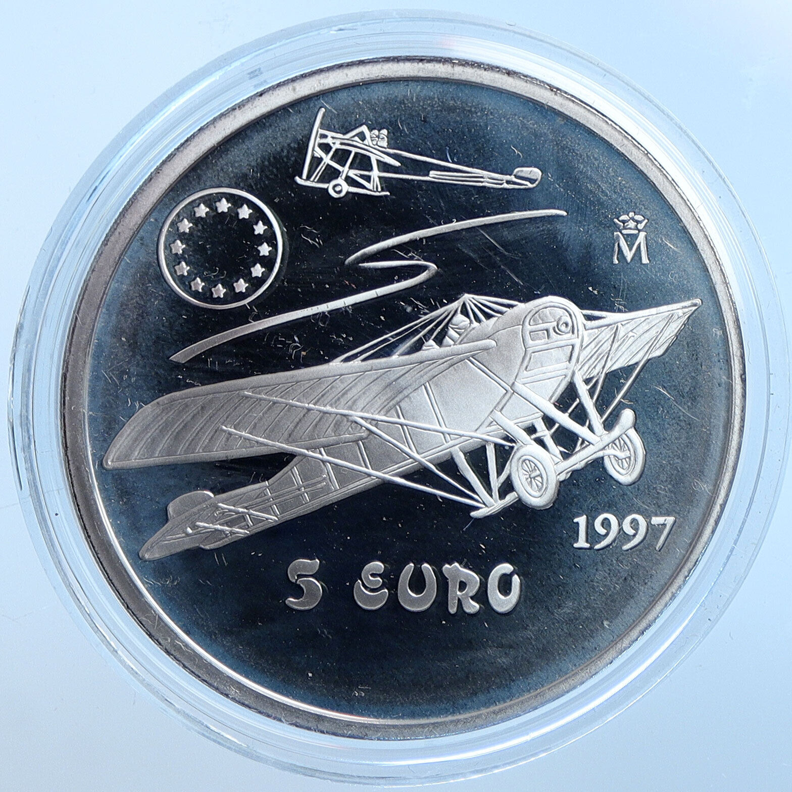 1997 SPAIN JUAN CARLOS I Nieuport Airplane WWI Proof Silver 5 Euro Coin i114636
