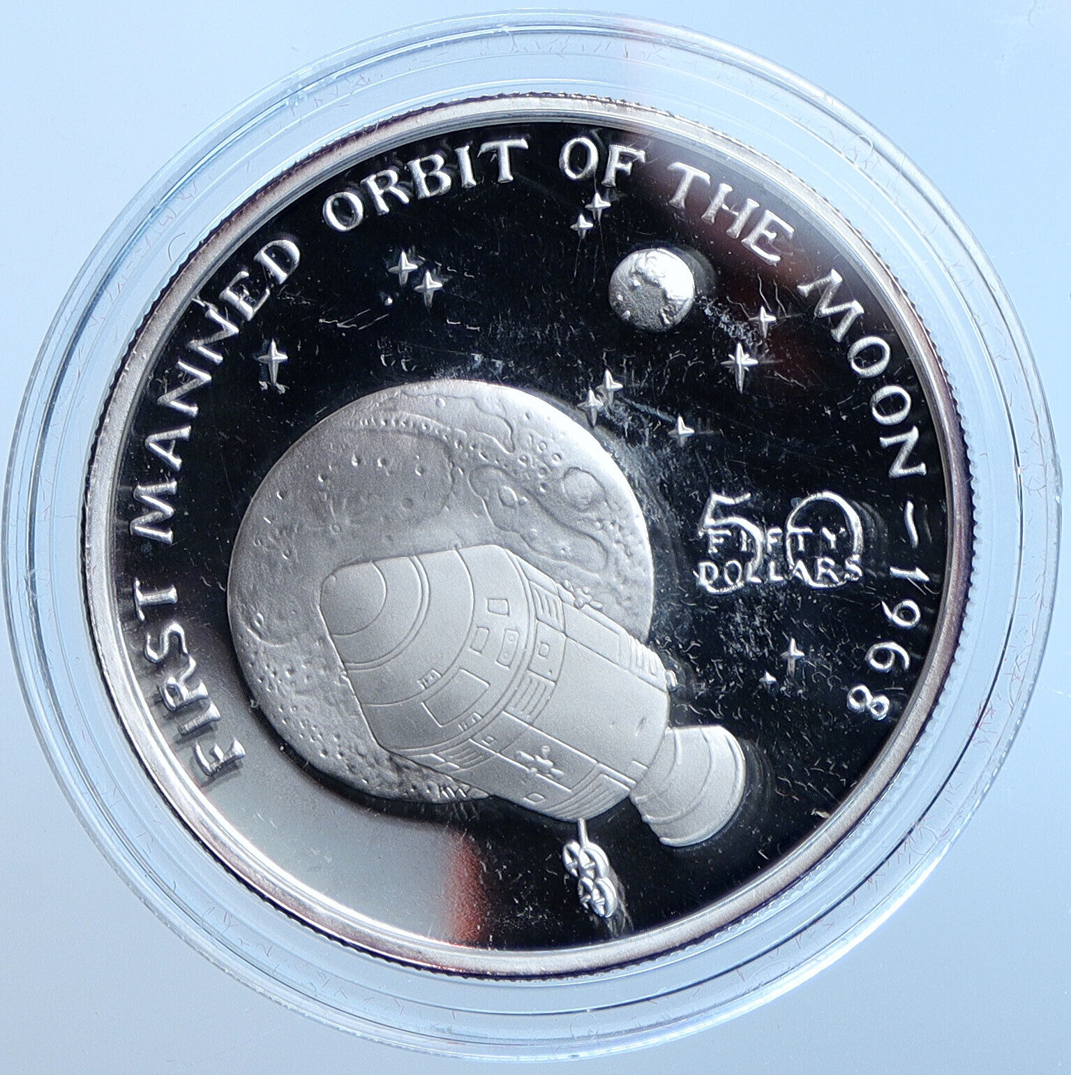 1989 MARSHALL ISLANDS Apollo 8 Moon Orbit Proof Silver 50 Dollars Coin i114633