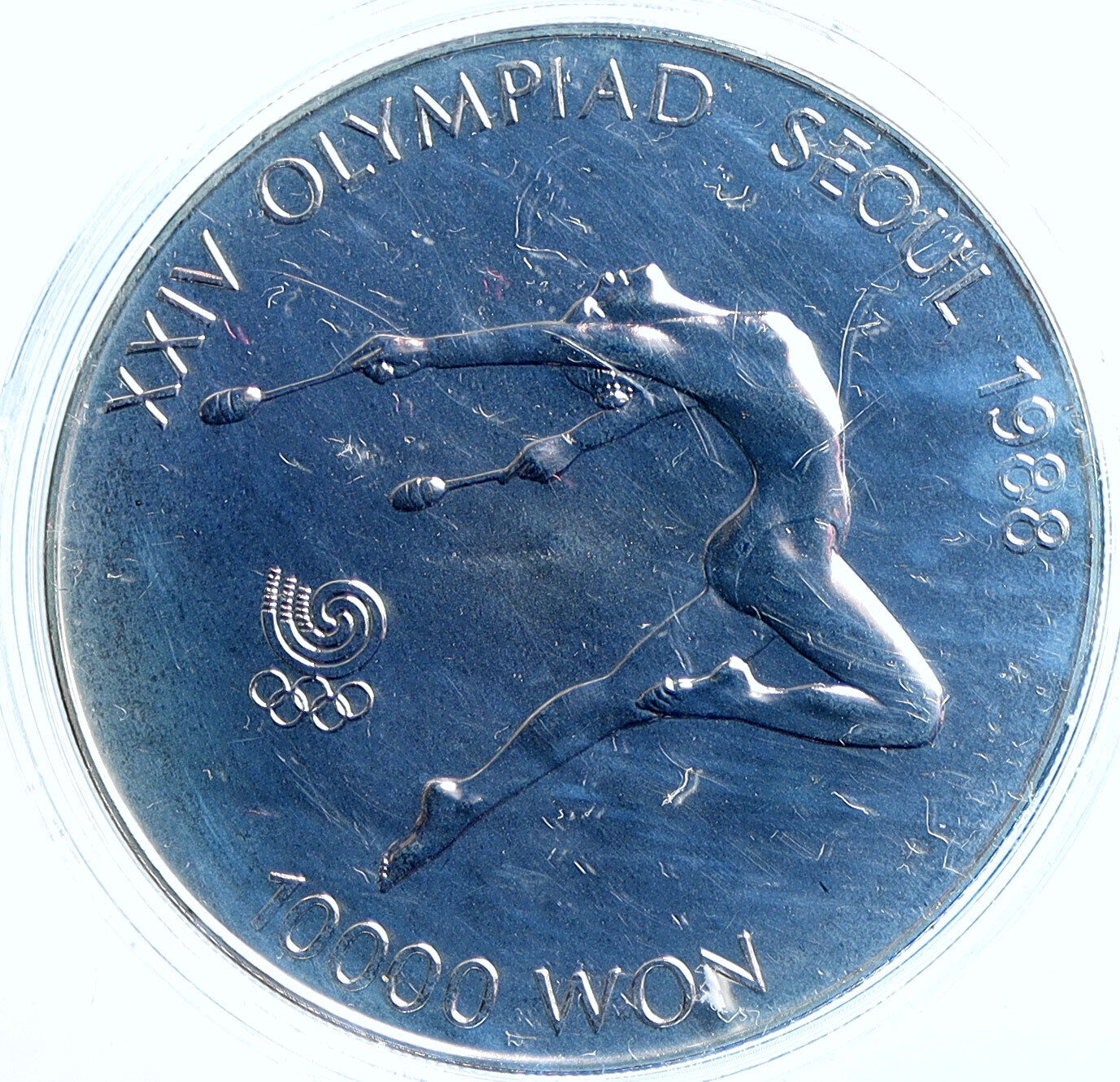 1988 SOUTH KOREA Seoul OLYMPIC GAMES Gymnast Proof Silver 10000 Won Coin i114638