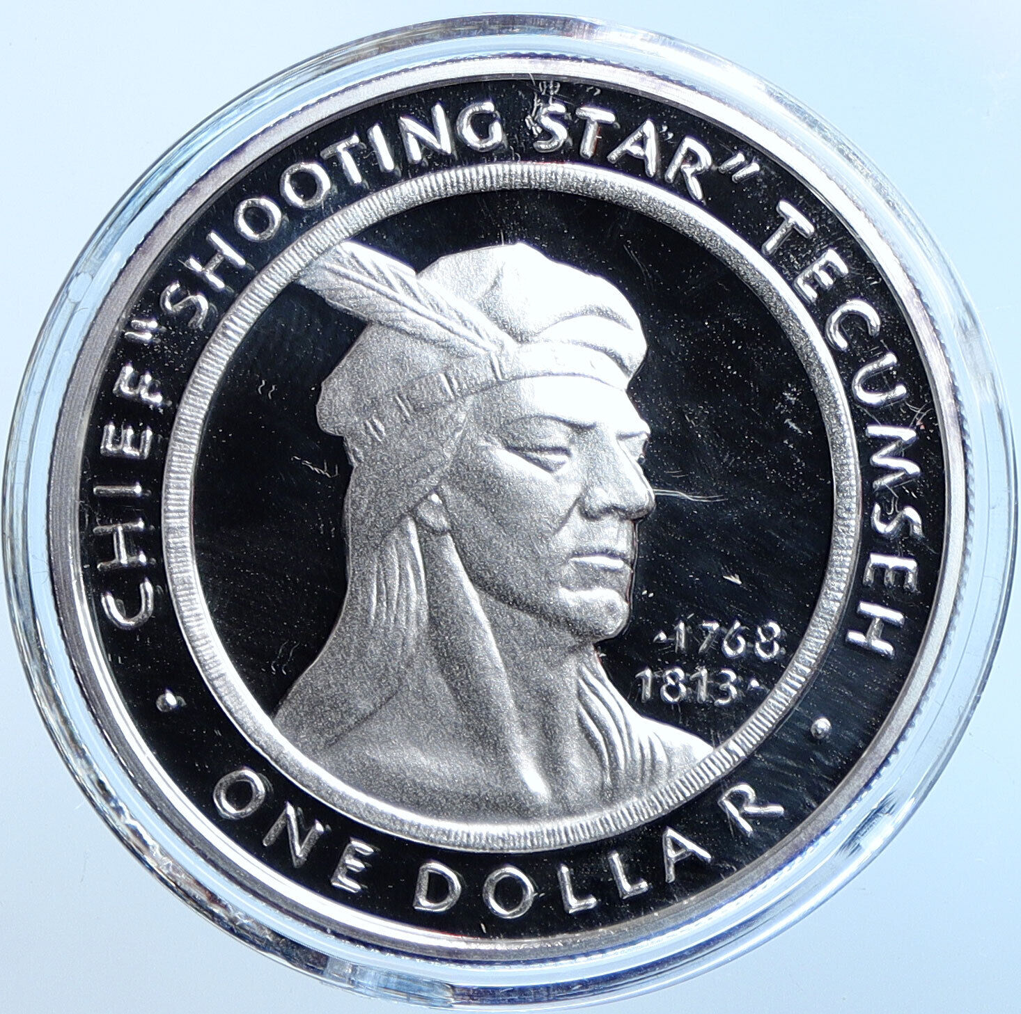 2002 US Shawnee Creek Indian Tribe CHIEF TECUMSEH Proof Silver $1 Coin i114647