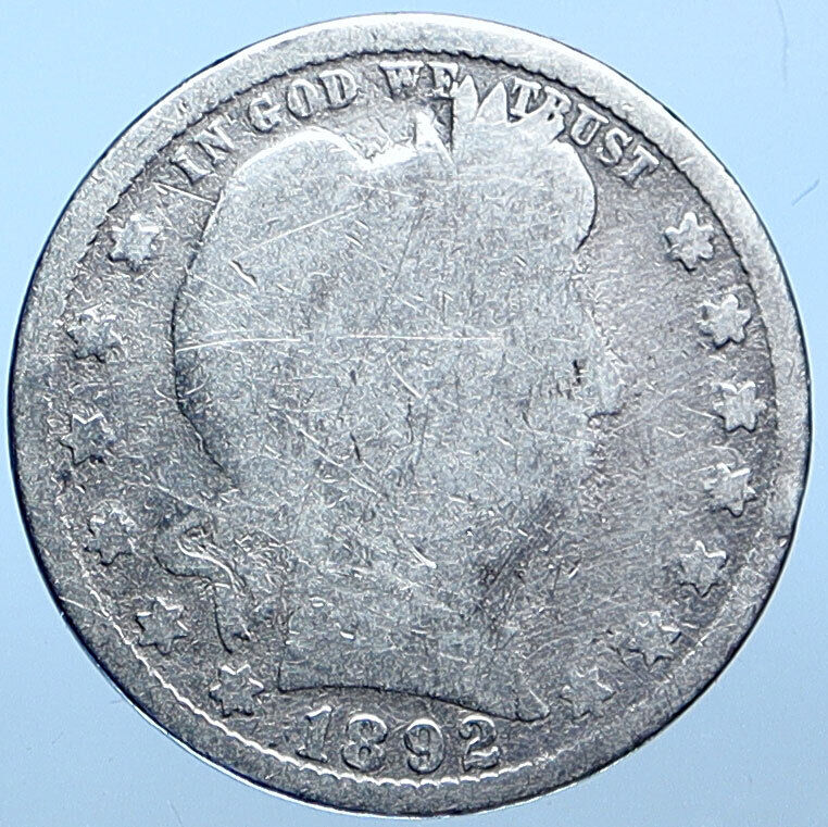 1892 P UNITED STATES US Silver LIBERTY Barber Quarter Dollar Coin EAGLE i114904