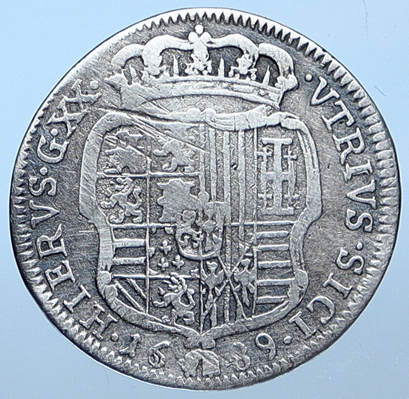 1689 ITALY Italian States NAPLES Charles V Carlos II Kingdom Silver Coin i114909