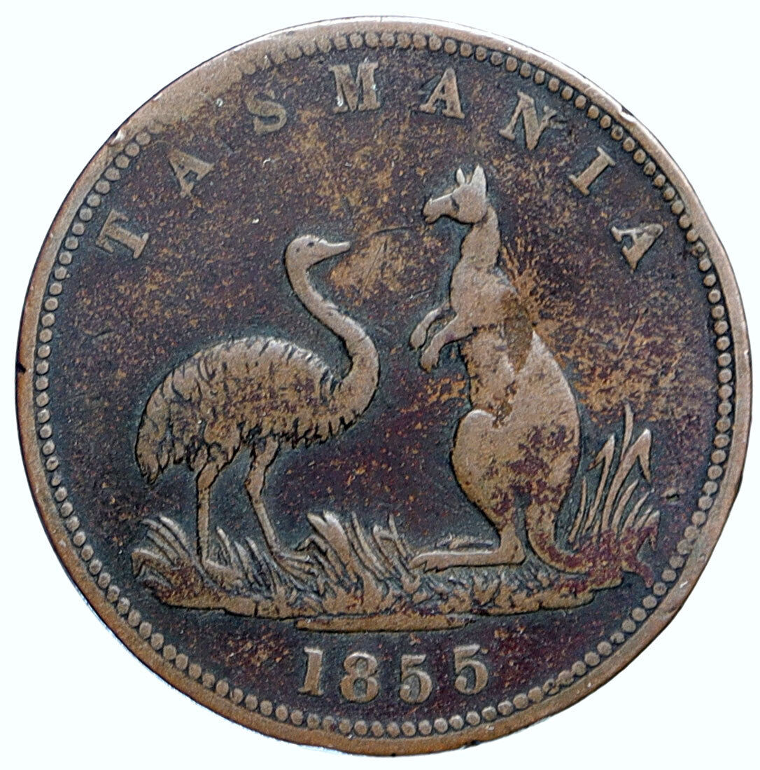 1855 AUSTRALIA Tasmania MATHER Family Draper HOBART TOWN Old Penny Token i114912