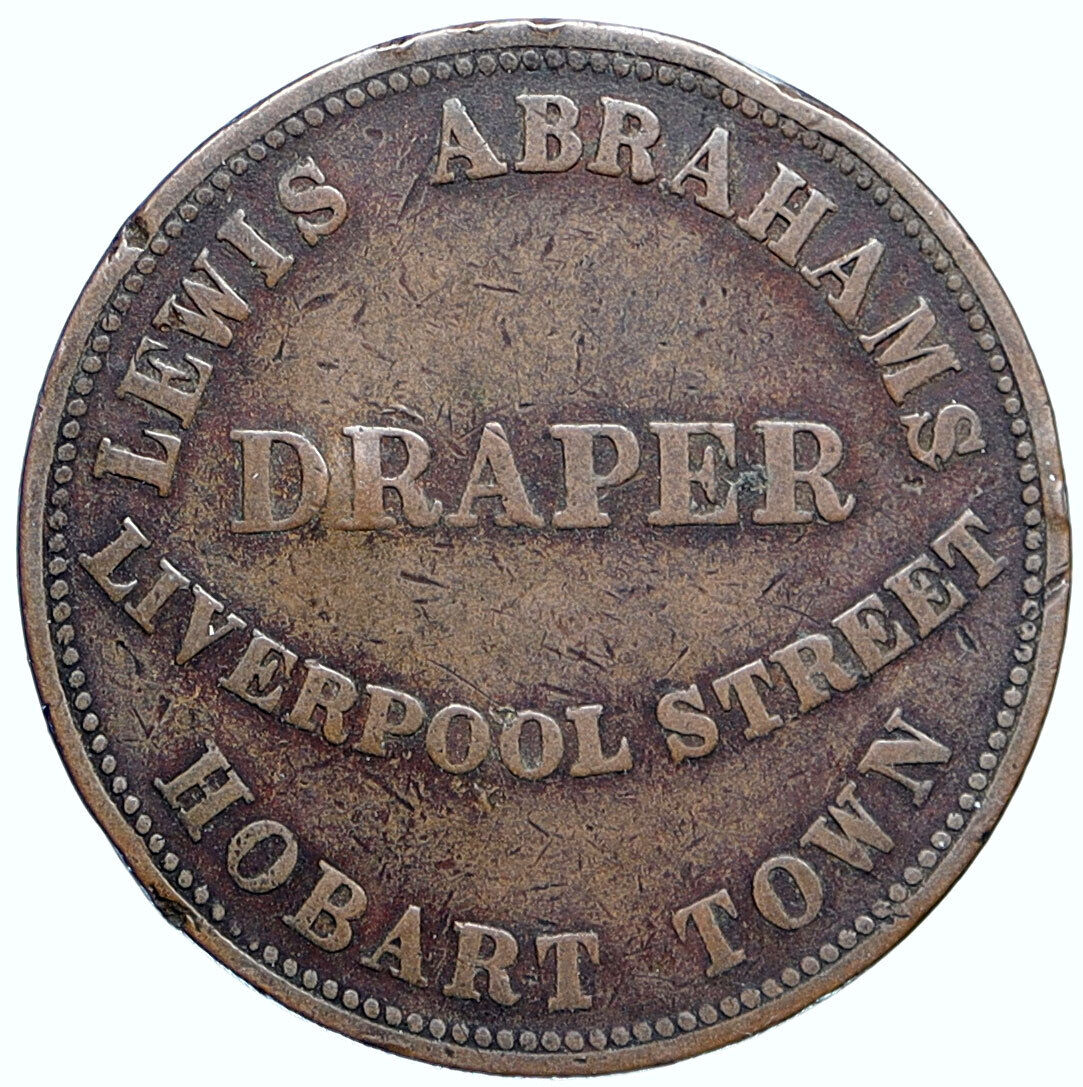 1855 AUSTRALIA Tasmania MATHER Family Draper HOBART TOWN Old Penny Token i114912