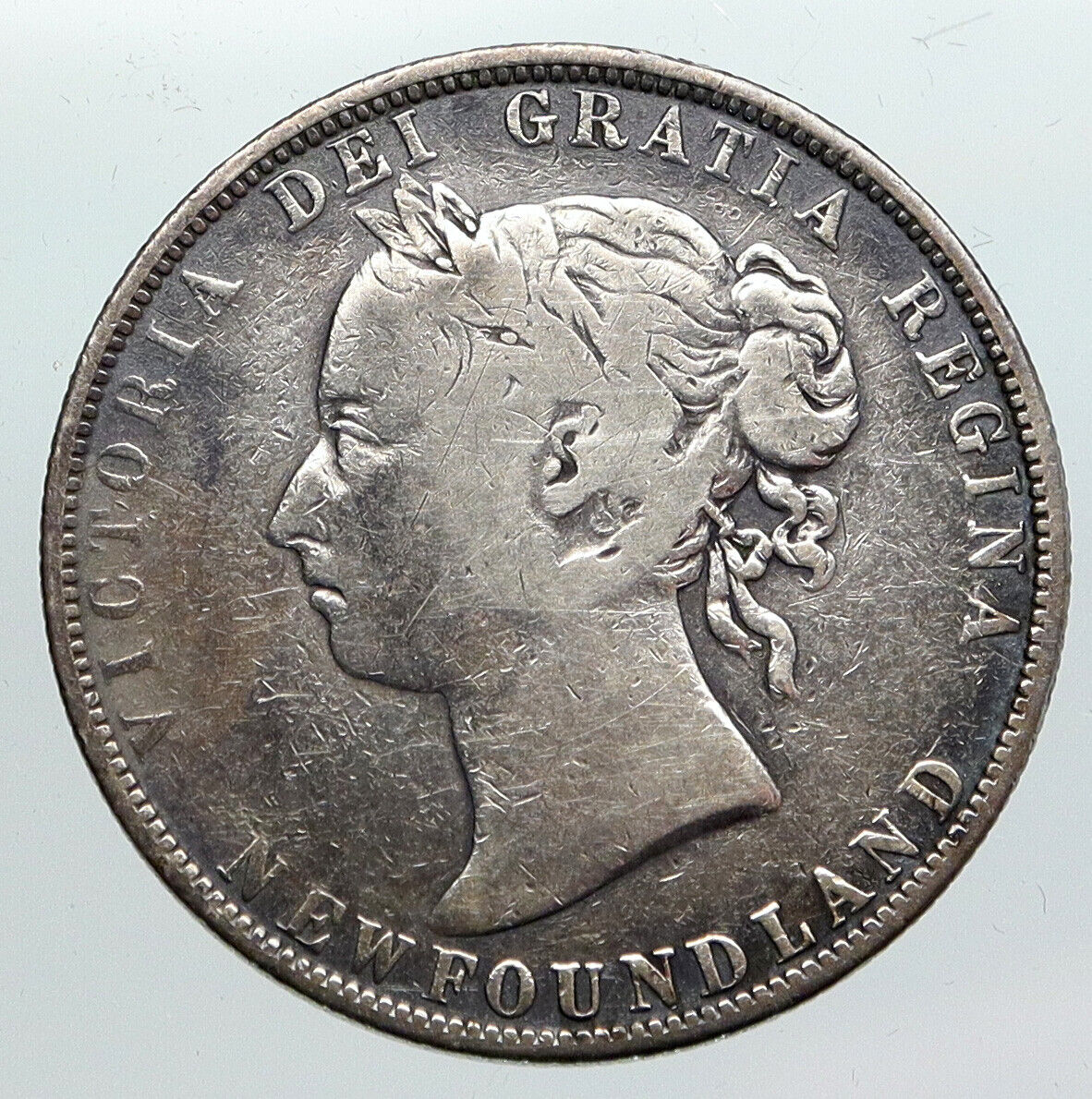 1896 CANADA NEWFOUNDLAND UK Queen VICTORIA Antique Silver 50 Cents Coin i90567