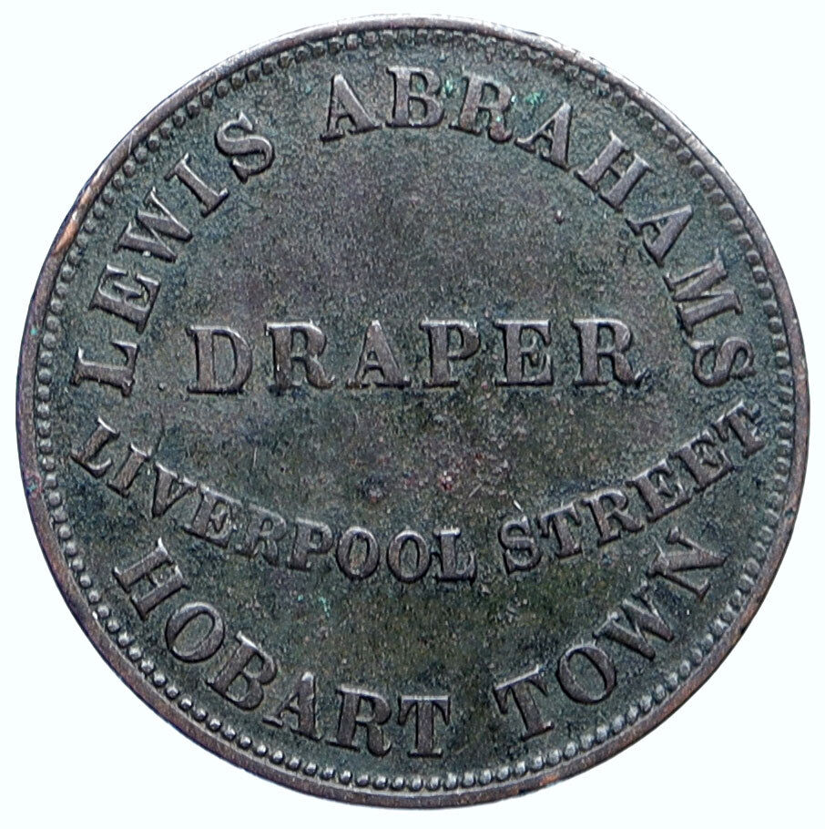 1855 AUSTRALIA Tasmania MATHER Family Draper HOBART TOWN Old Penny Token i114913