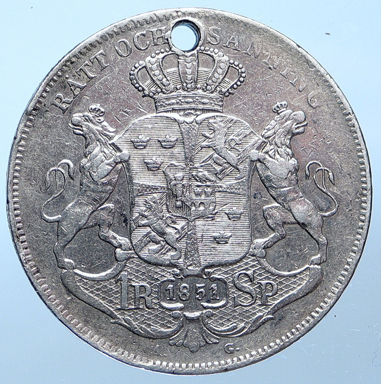 1851 Sweden KING OSCAR I Small Head Swedish OLD Riksdaler Specie Coin i114920