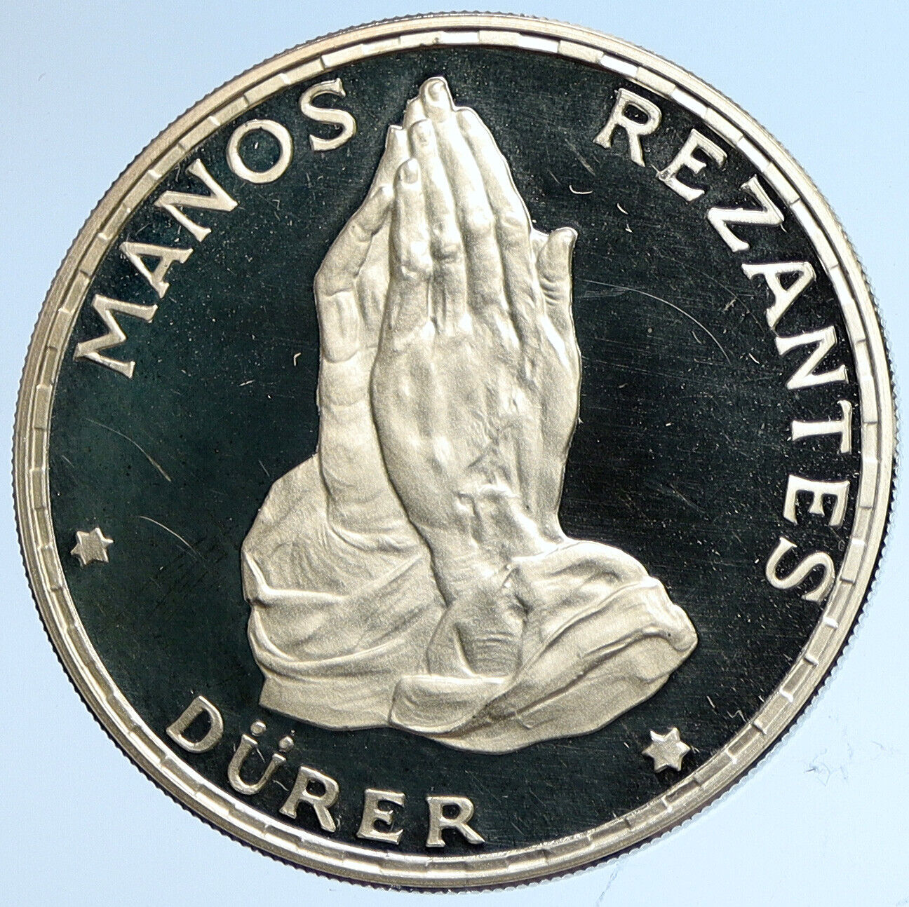 1970 EQUATORIAL GUINEA Dürer Praying Hands Proof Silver 100 Peseta Coin i113210