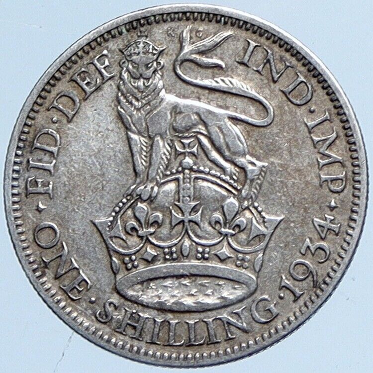 1934 United Kingdom UK Great Britain GEORGE V Lion Silver Shilling Coin i114203