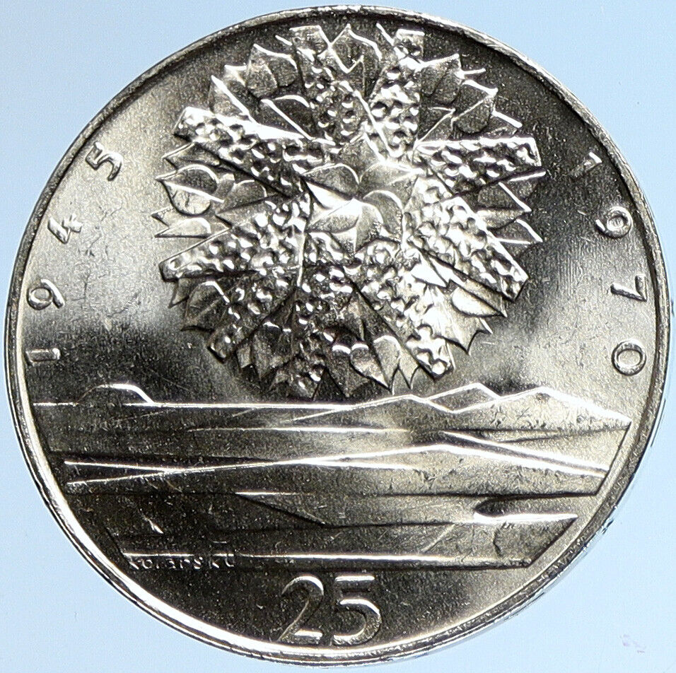 1970 CZECH REPUBLIC Czechoslovakia SUN LIBERATION Silver 25 Korun Coin i113213