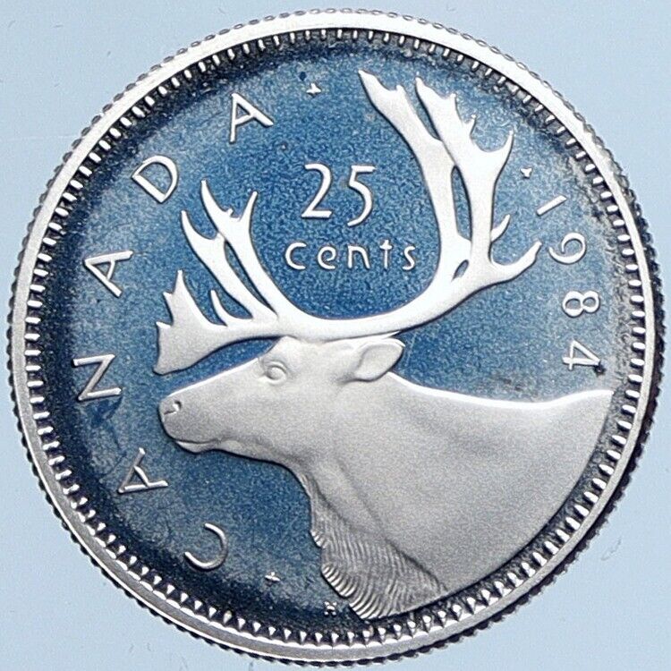 1964 CANADA United Kingdom UK Elizabeth II Silver 25 Cent Coin CARIBOU i114200