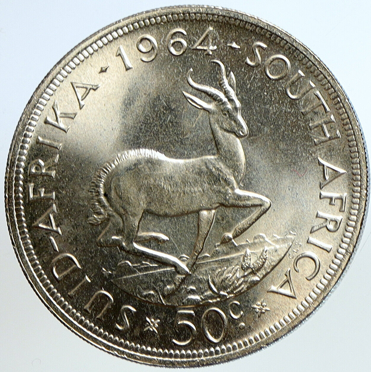 1964 SOUTH AFRICA Founder Jan van Riebeeck Deer BU Silver 50 Cent Coin i113182