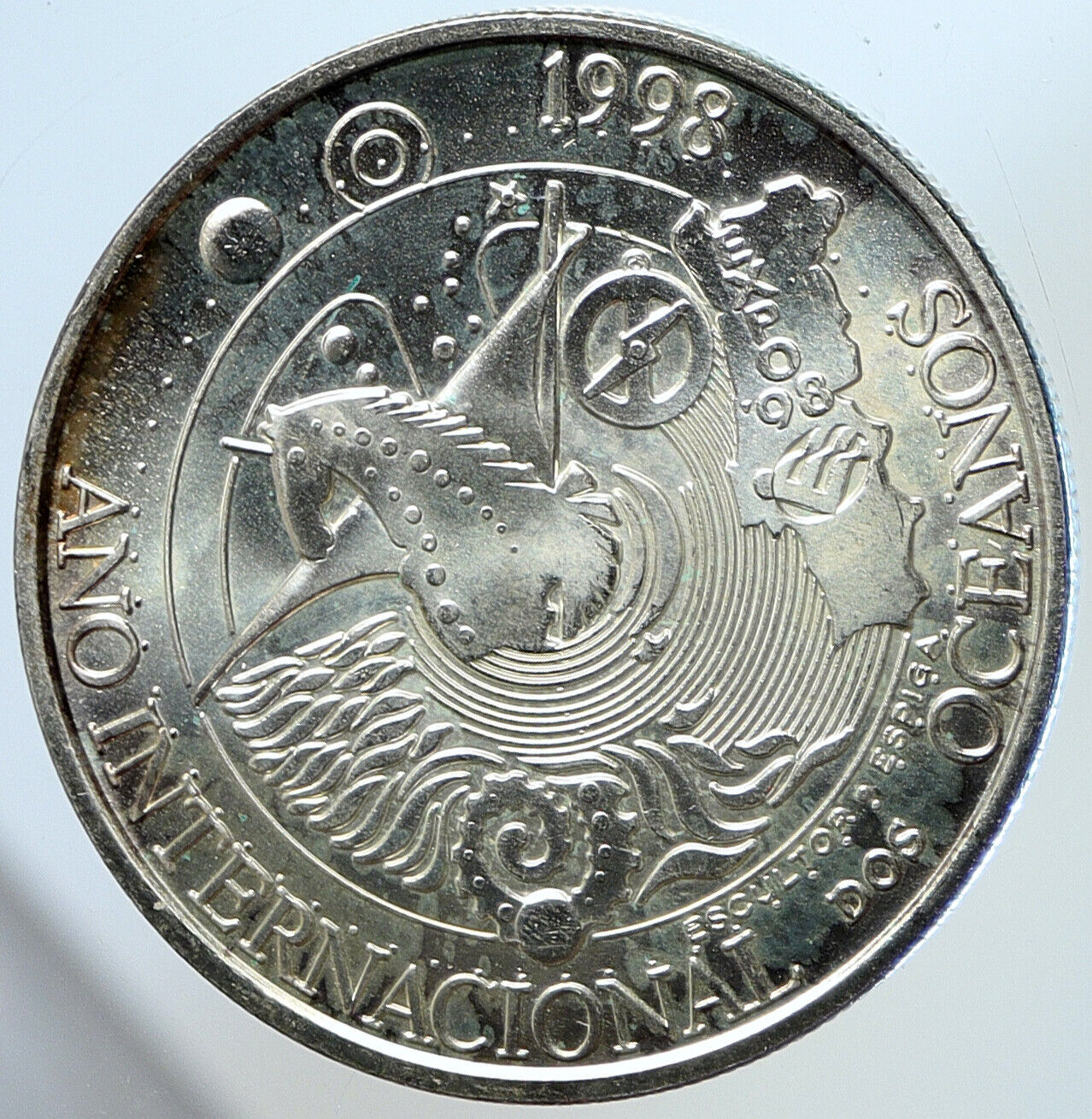 1998 PORTUGAL Exposition 98 Oceans OLD LARGE Silver 1000 Escudos Coin i113193